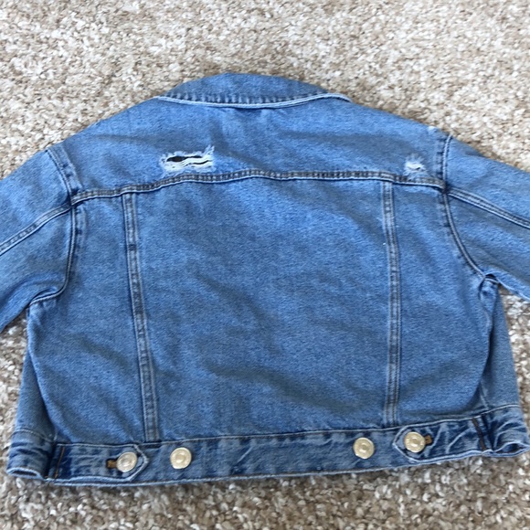 Zara Distressed Jean Jacket Medium Blue Wash Sz XS - Picture 9 of 9